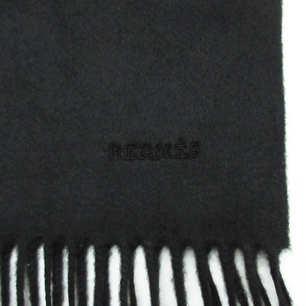 Hermes Scarf Shawl Cashmere Wild Horse Leather Patch Black — view 4
