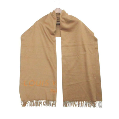 Louis Vuitton Scarf Cashmere Shawl Large Fringe Logo Camel
