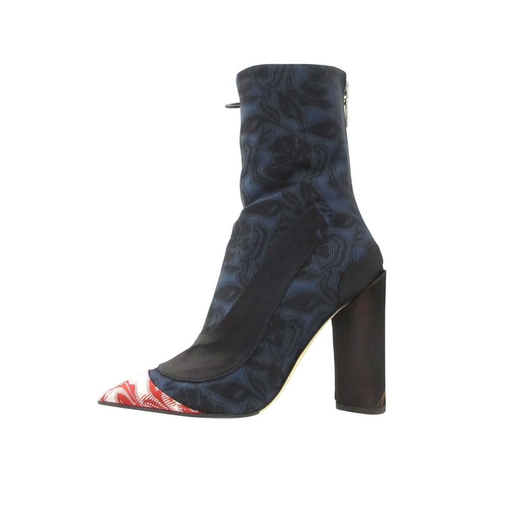 Dior Boots Satin Lace Up Back Zip Heels Floral Shoes Navy