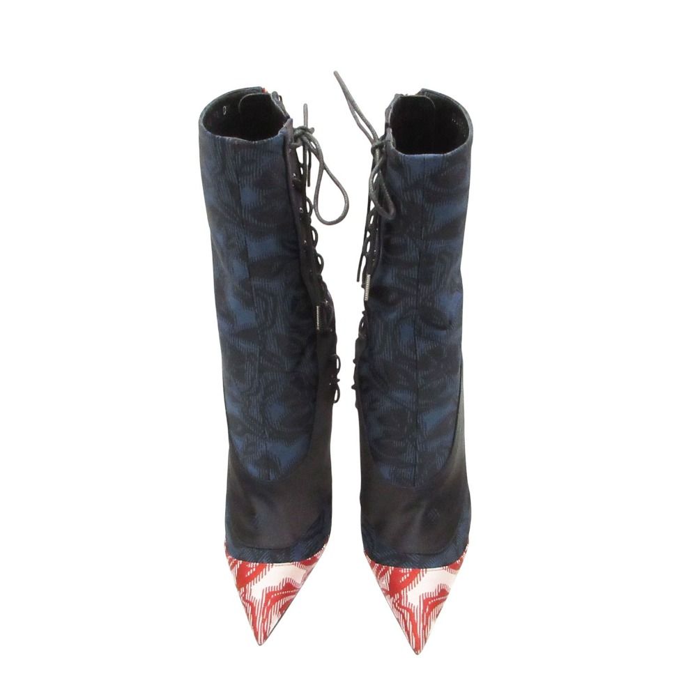 Dior Boots Satin Lace Up Back Zip Heels Floral Shoes Navy — view 5