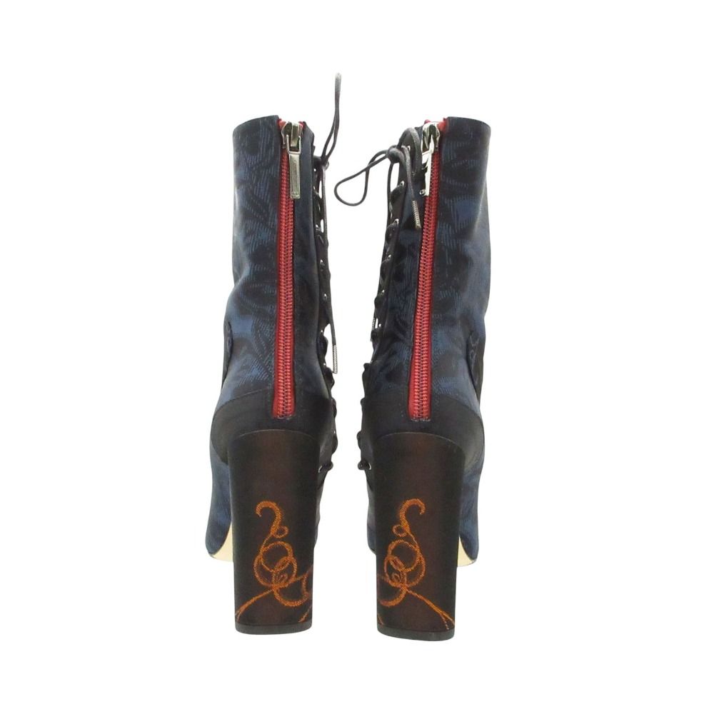 Dior Boots Satin Lace Up Back Zip Heels Floral Shoes Navy — view 4