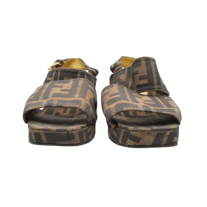 Fendi Sandals Zucca Pattern Wedge Sole Belt Shoes Brown — view 3