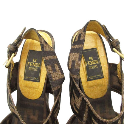 Fendi Sandals Zucca Pattern Wedge Sole Belt Shoes Brown — view 6