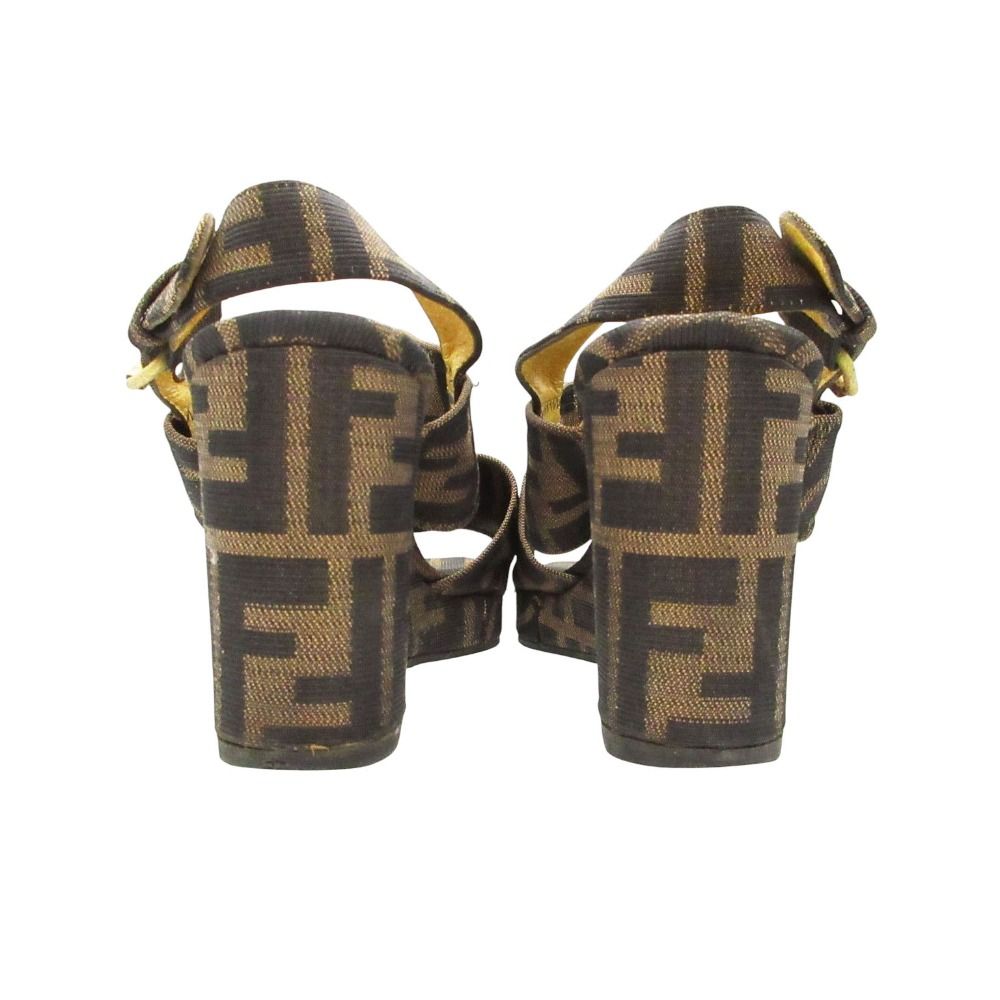 Fendi Sandals Zucca Pattern Wedge Sole Belt Shoes Brown — view 4