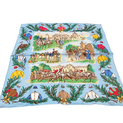 Hermes Scarf Carre 40 Petit Chantilly Stadium Silk 100% Blue