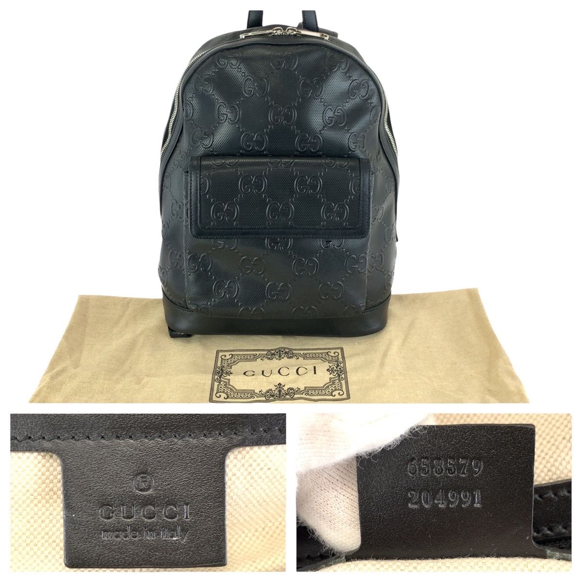 Gucci GG Embossed Black Silver Leather Backpack — view 4