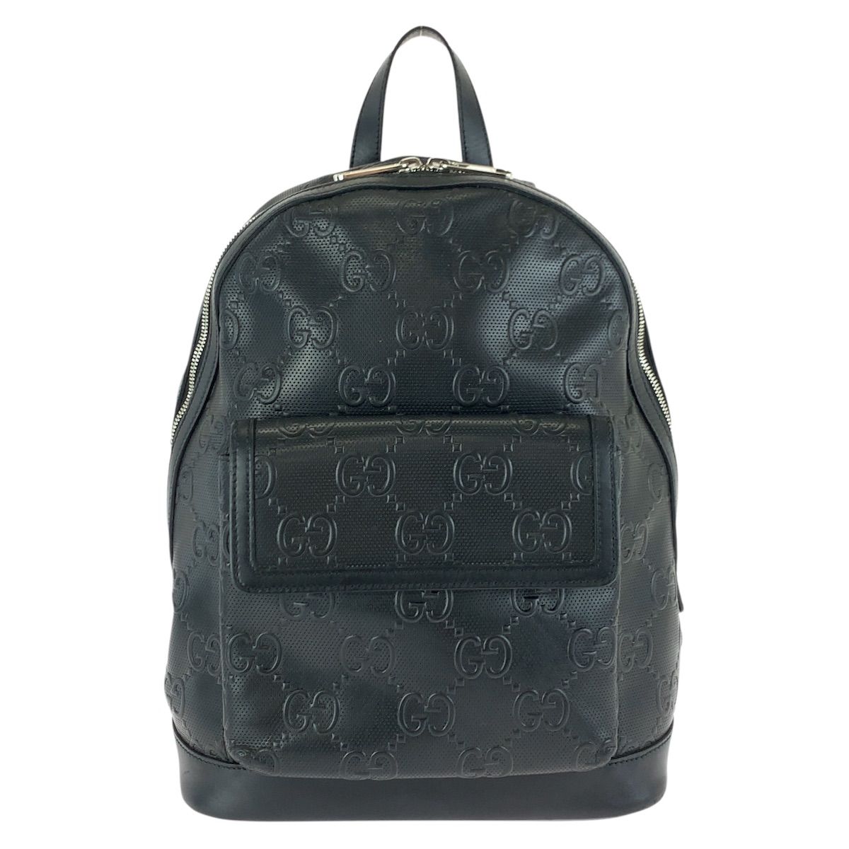 Gucci GG Embossed Black Silver Leather Backpack