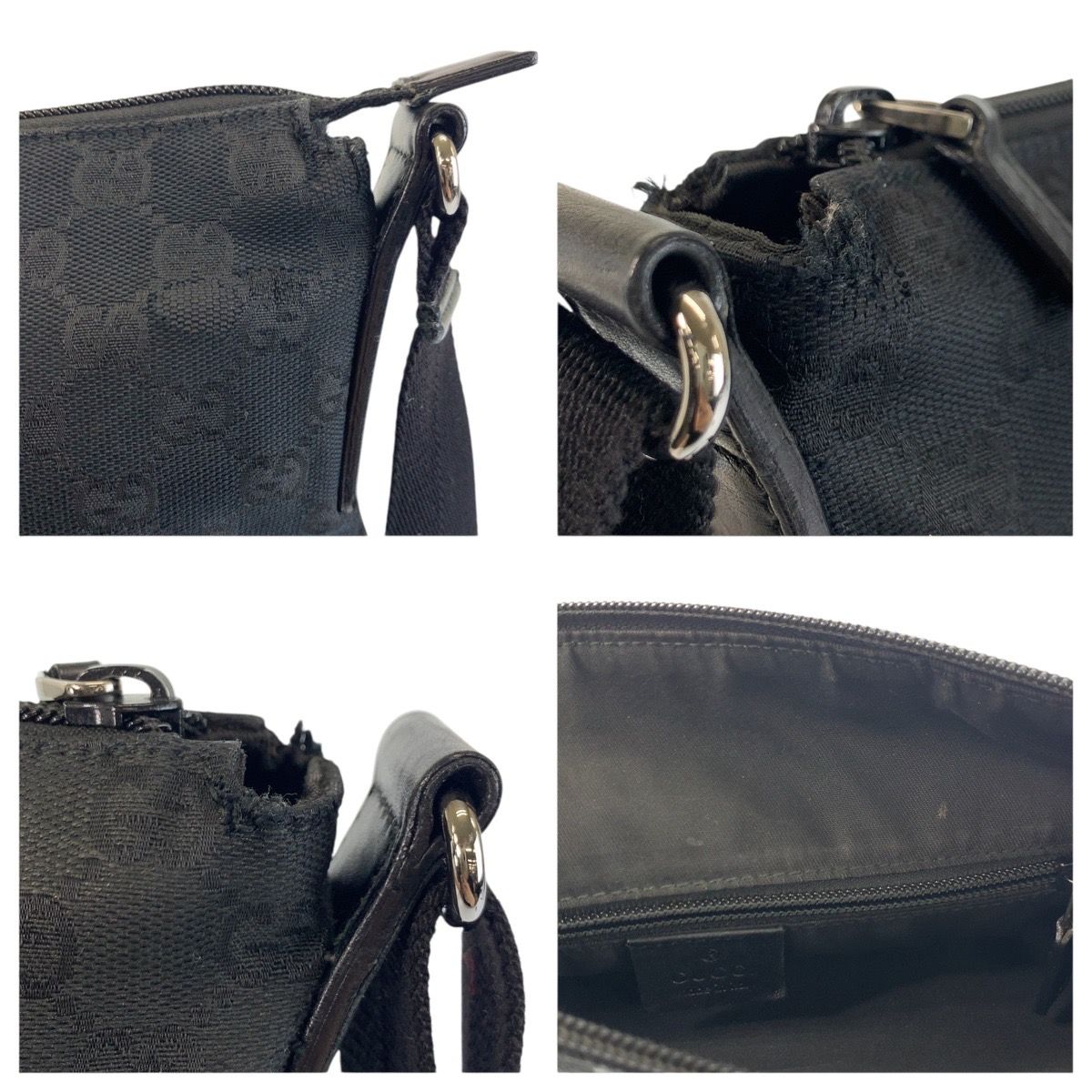 Gucci Black GG Canvas Leather Shoulder Bag Pochette — view 5