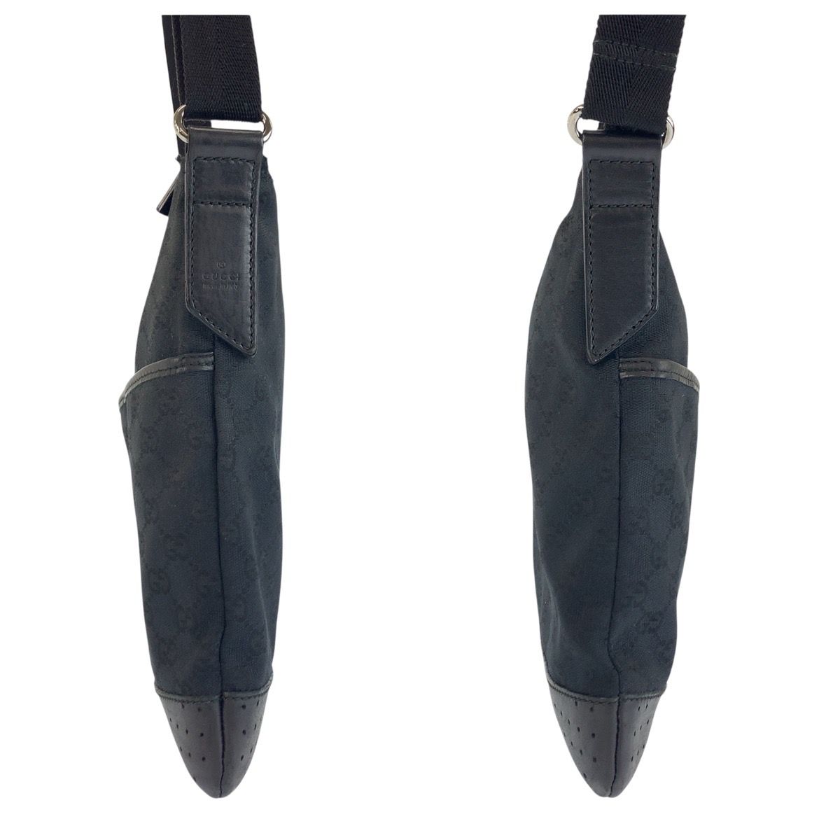 Gucci Black GG Canvas Leather Shoulder Bag Pochette — view 7