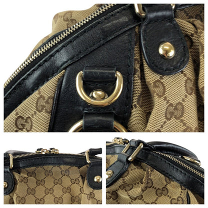 Gucci Ski 2-Way Beige Black Gold GG Canvas Leather Shoulder — view 5