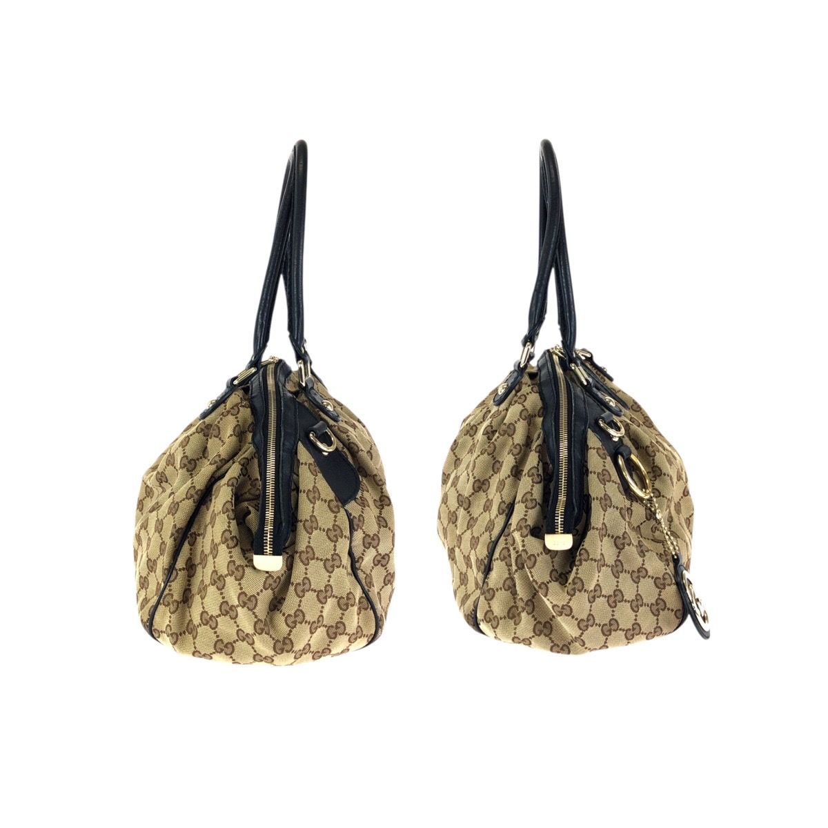 Gucci Ski 2-Way Beige Black Gold GG Canvas Leather Shoulder — view 8