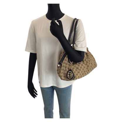 Gucci Ski 2-Way Beige Black Gold GG Canvas Leather Shoulder — view 7
