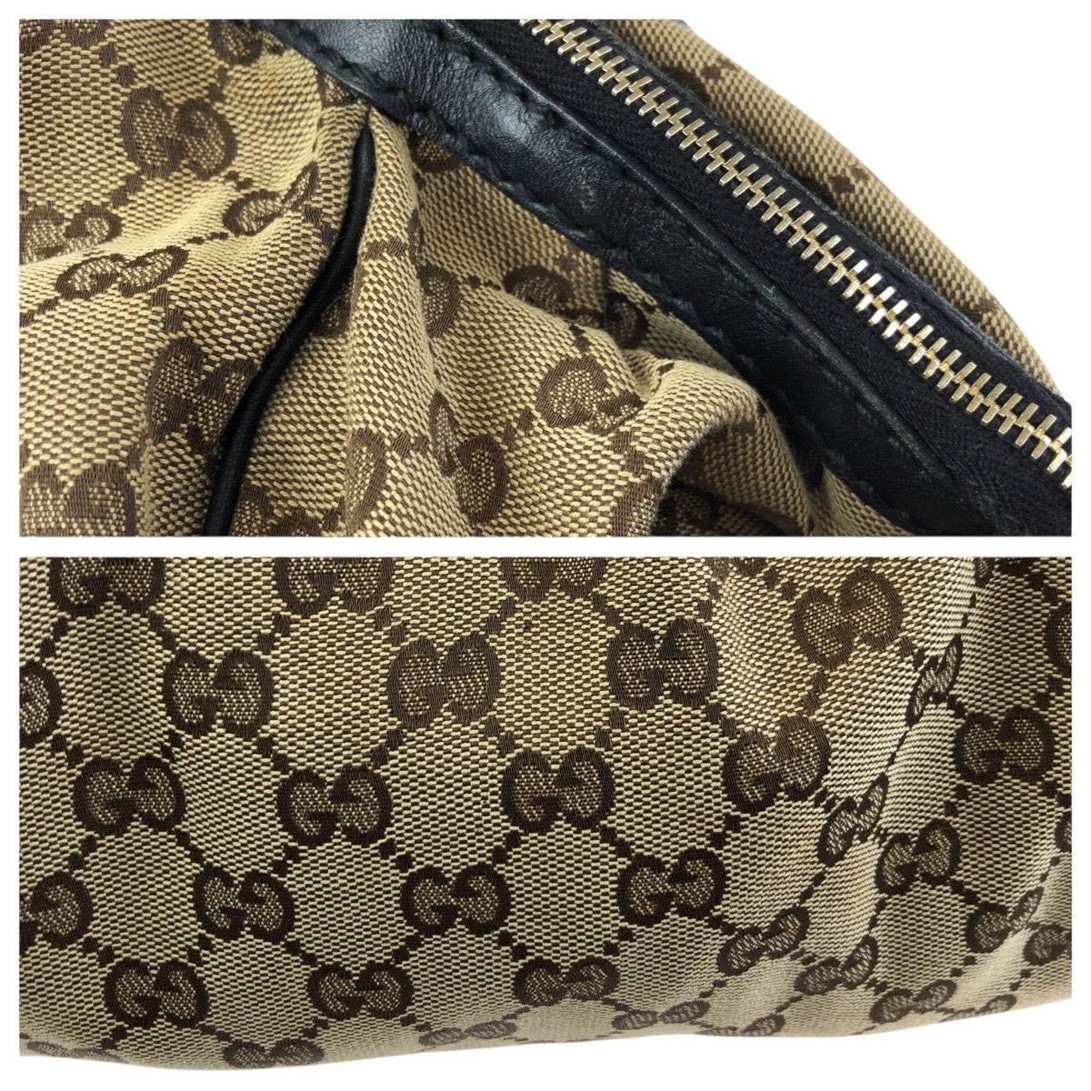Gucci Ski 2-Way Beige Black Gold GG Canvas Leather Shoulder — view 6