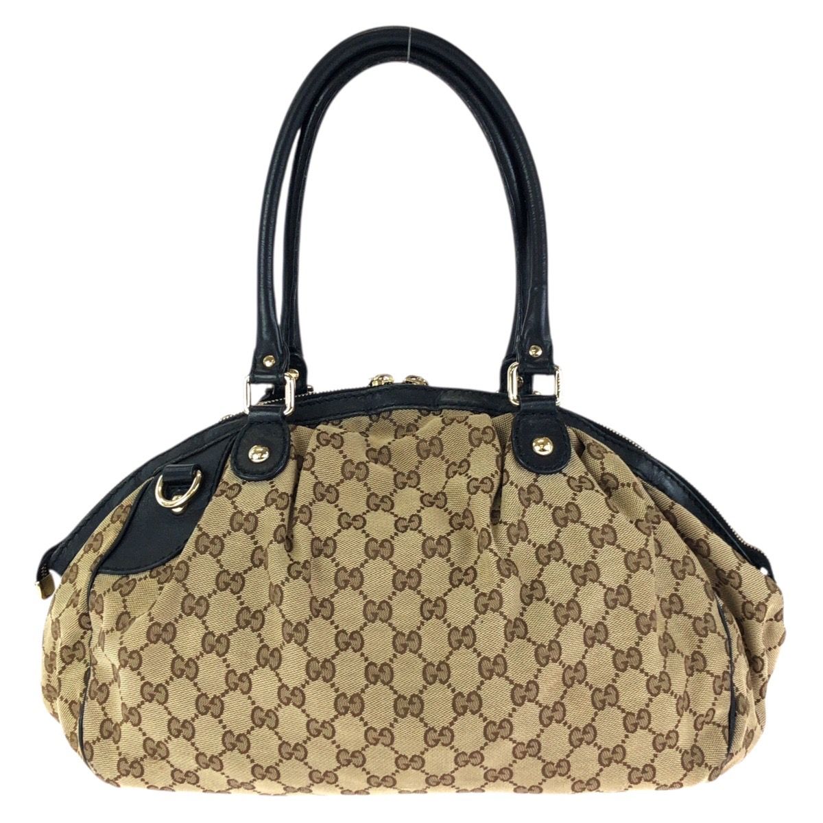 Gucci Ski 2-Way Beige Black Gold GG Canvas Leather Shoulder — view 2