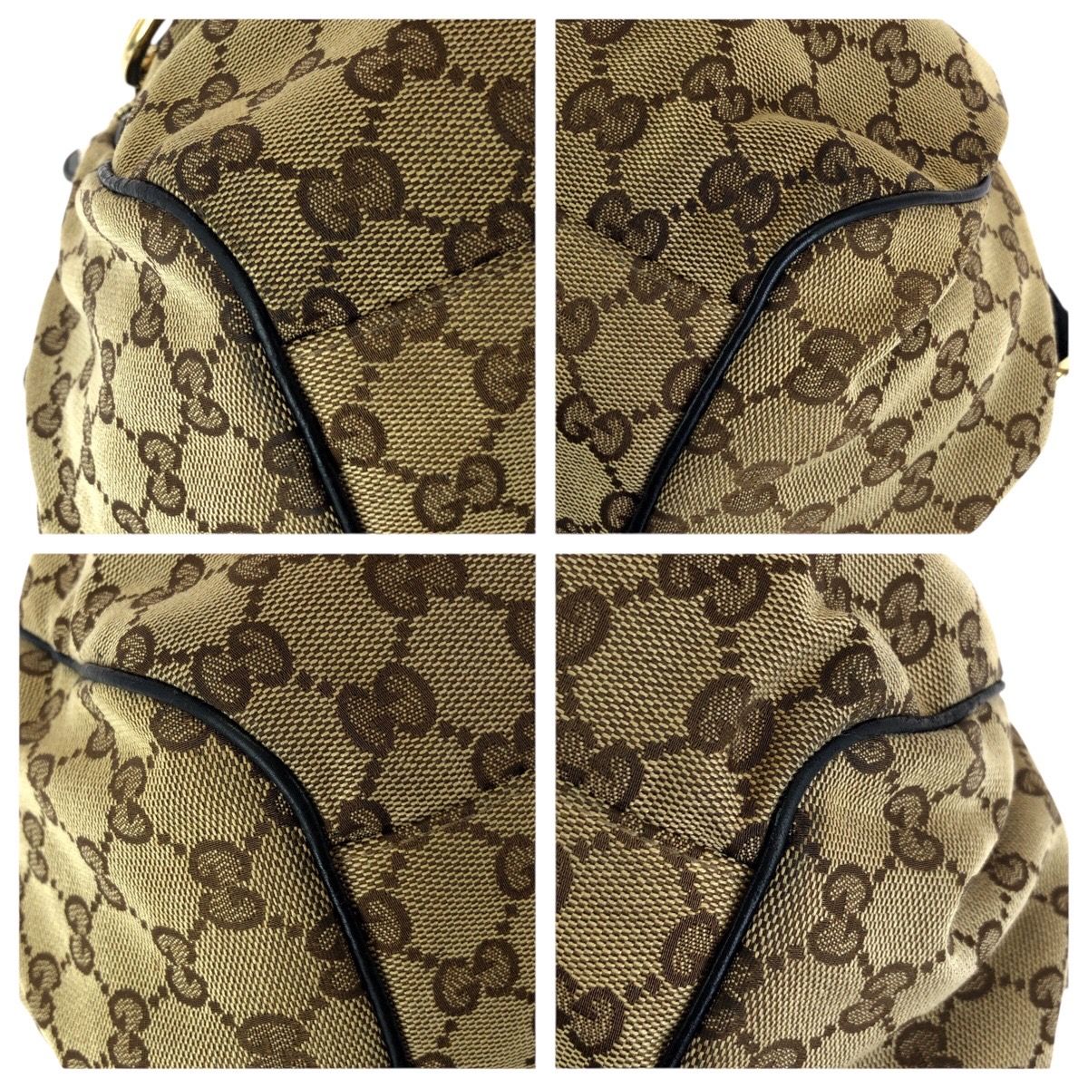 Gucci Ski 2-Way Beige Black Gold GG Canvas Leather Shoulder — view 3