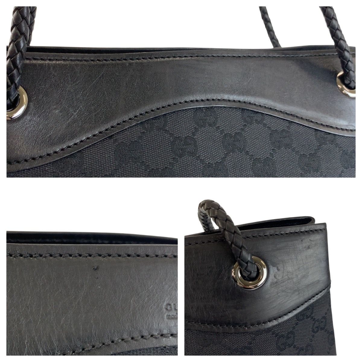 Gucci Black GG Canvas Leather Tote Shoulder — view 5