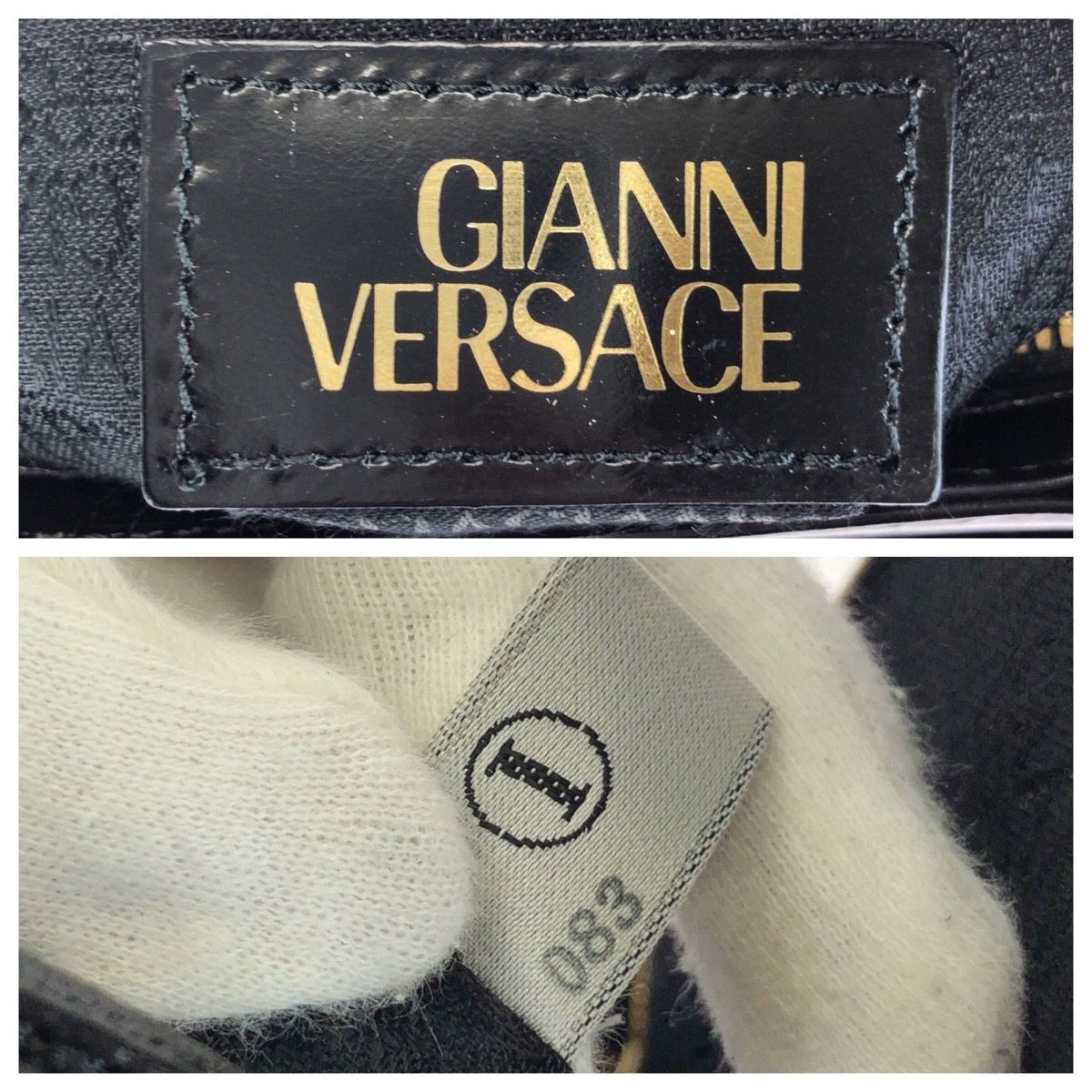 Versace Vintage Sunburst Black Gold Leather Tote — view 4