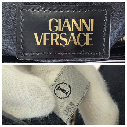 Versace Vintage Sunburst Black Gold Leather Tote — view 4
