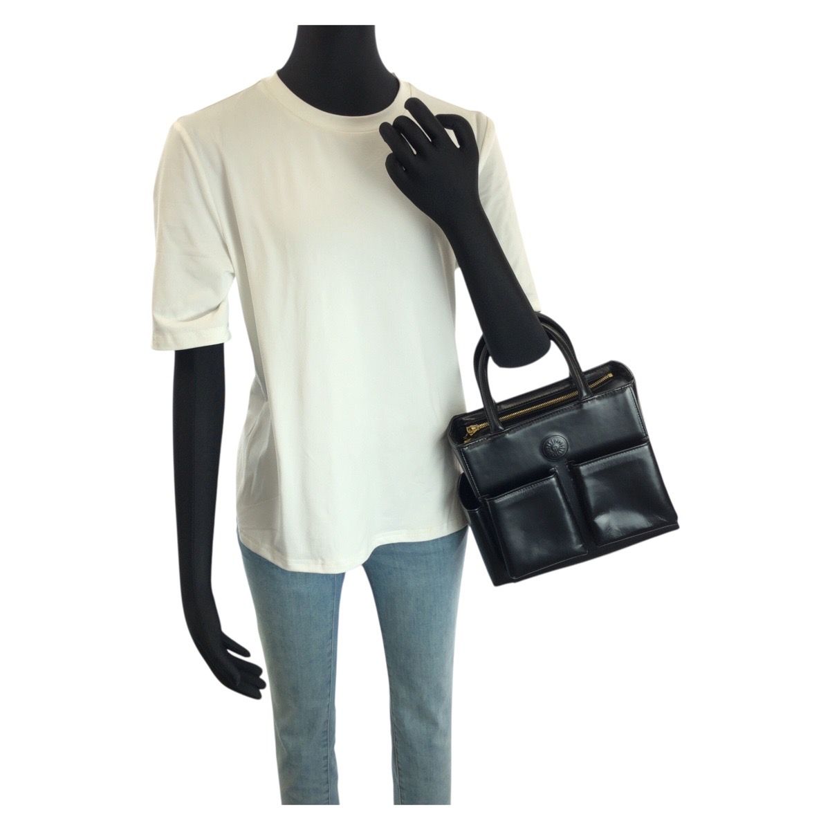 Versace Vintage Sunburst Black Gold Leather Tote — view 7