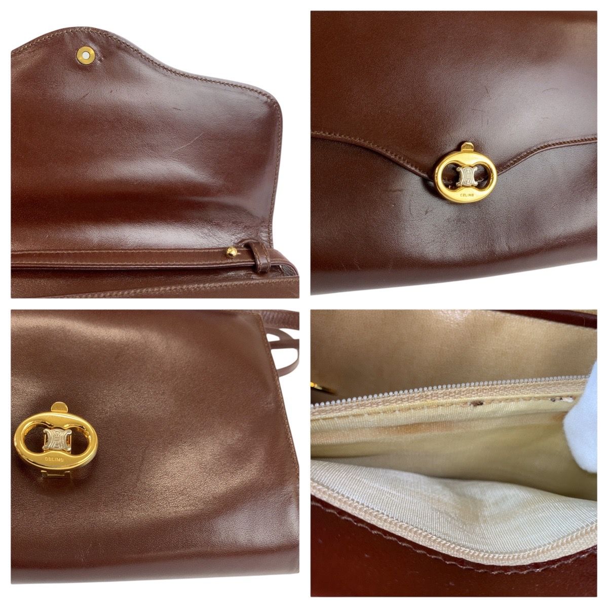 Celine Vintage Blason Brown Gold Leather 08 Shoulder Bag Pochette — view 5