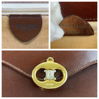 Celine Vintage Blason Brown Gold Leather 08 Shoulder Bag Pochette — view 3