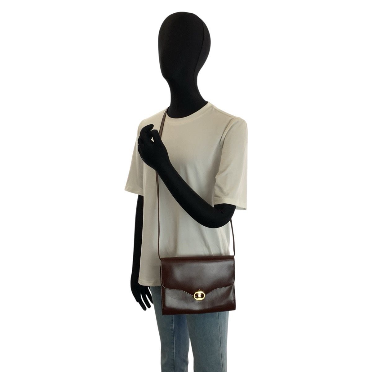 Celine Vintage Blason Brown Gold Leather 08 Shoulder Bag Pochette — view 7