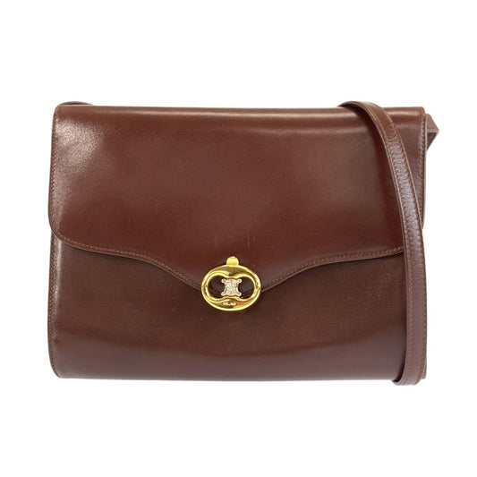 Celine Vintage Blason Brown Gold Leather 08 Shoulder Bag Pochette
