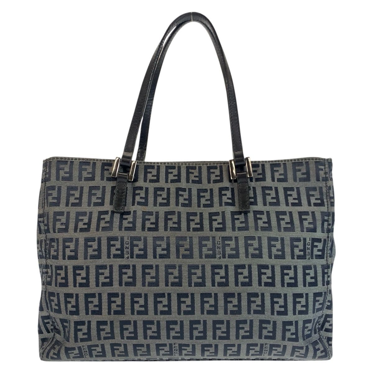 Fendi Zucchino Black Gray Canvas Leather Tote Shoulder