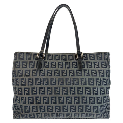 Fendi Zucchino Black Gray Canvas Leather Tote Shoulder
