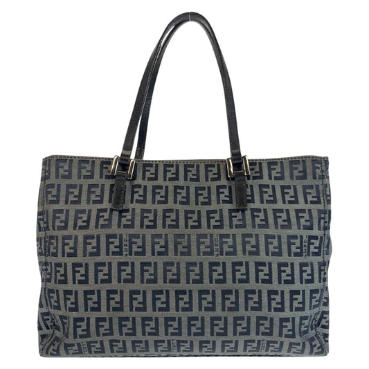 Fendi Zucchino Black Gray Canvas Leather Tote Shoulder