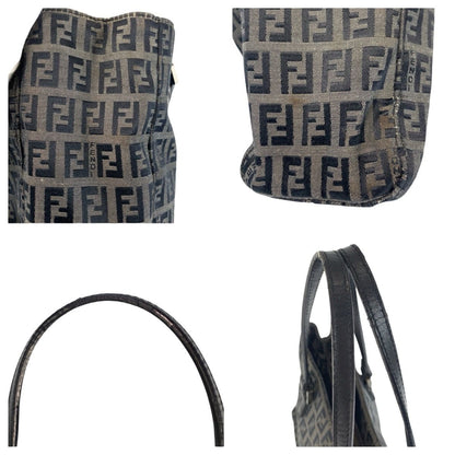 Fendi Zucchino Black Gray Canvas Leather Tote Shoulder — view 6