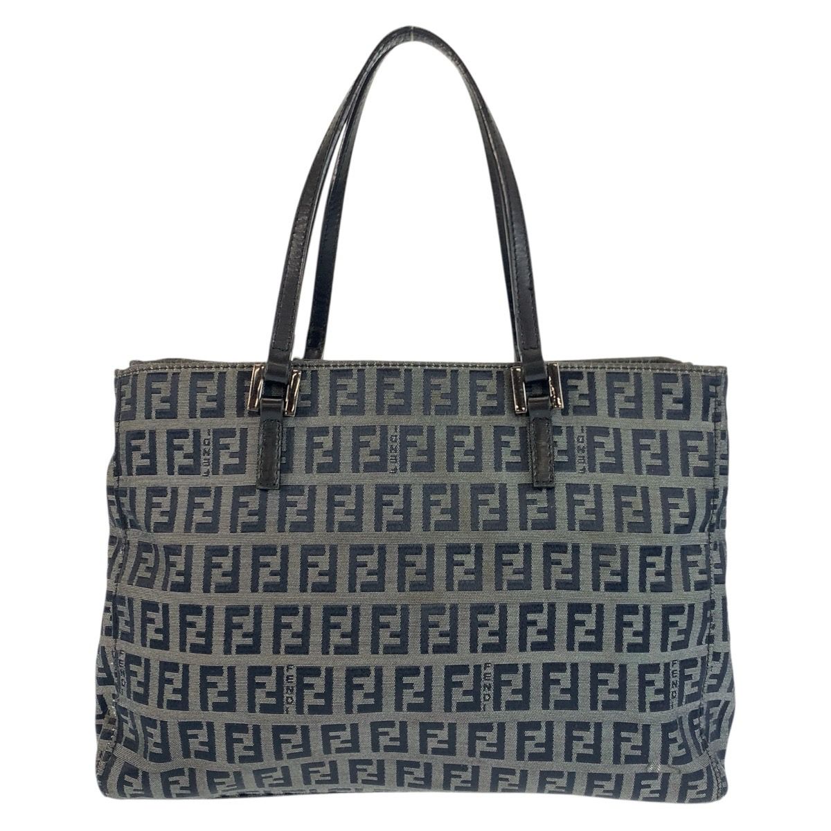 Fendi Zucchino Black Gray Canvas Leather Tote Shoulder — view 2