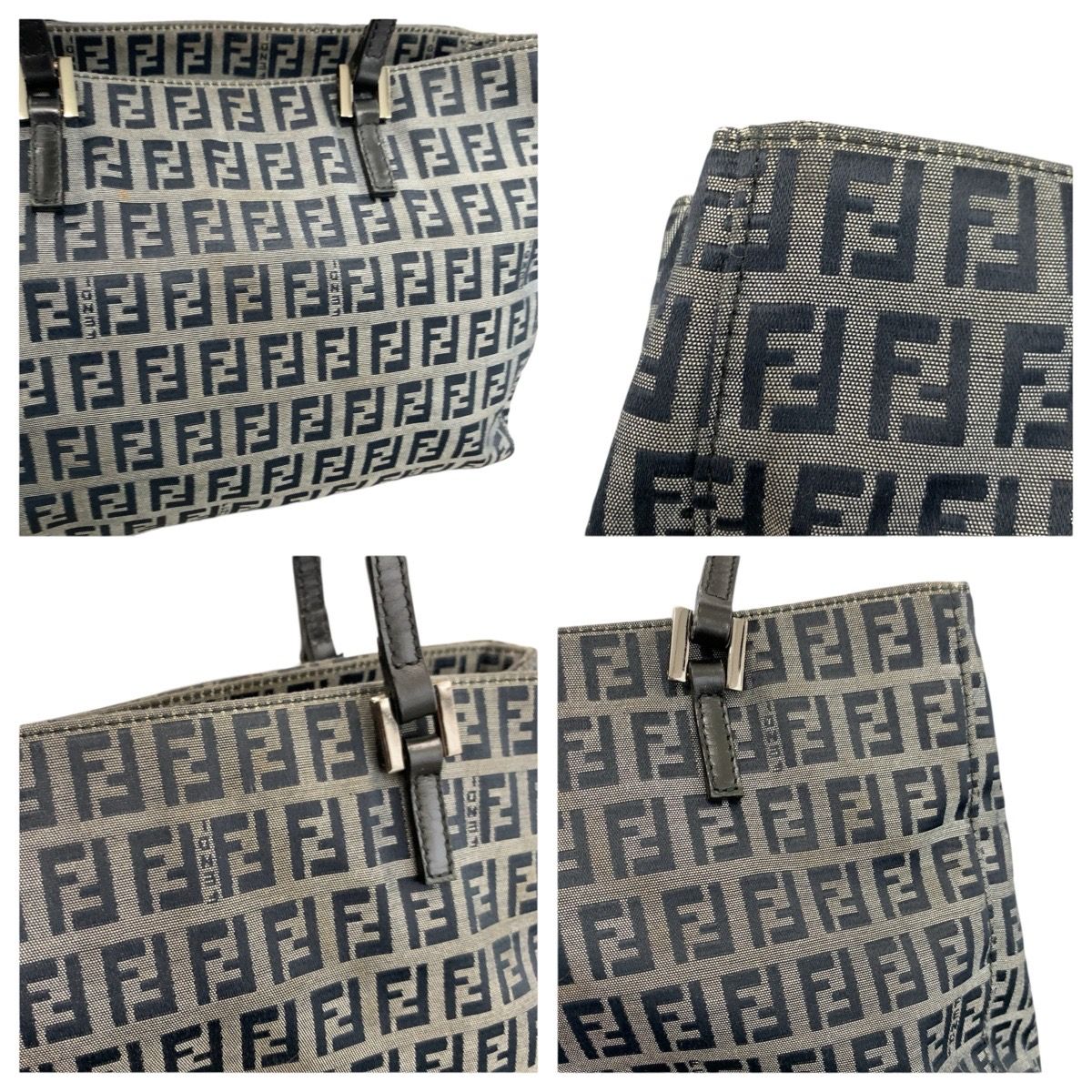 Fendi Zucchino Black Gray Canvas Leather Tote Shoulder — view 5