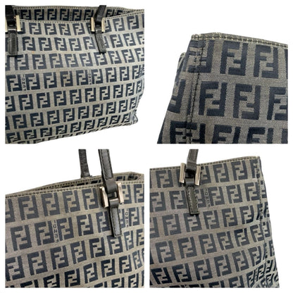 Fendi Zucchino Black Gray Canvas Leather Tote Shoulder — view 5