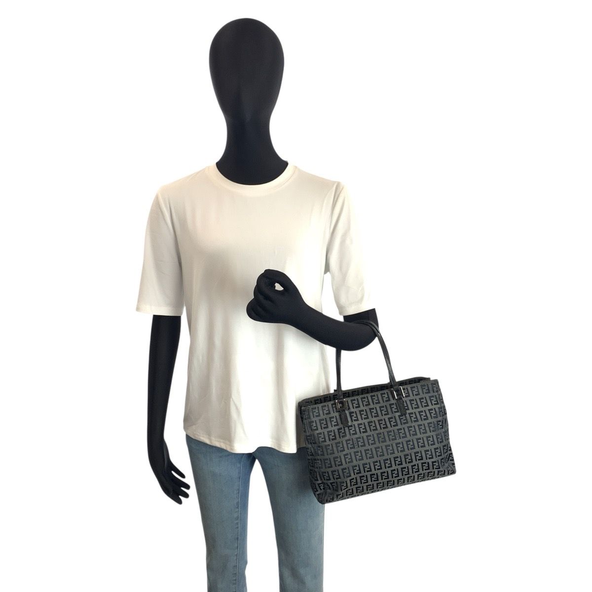 Fendi Zucchino Black Gray Canvas Leather Tote Shoulder — view 7