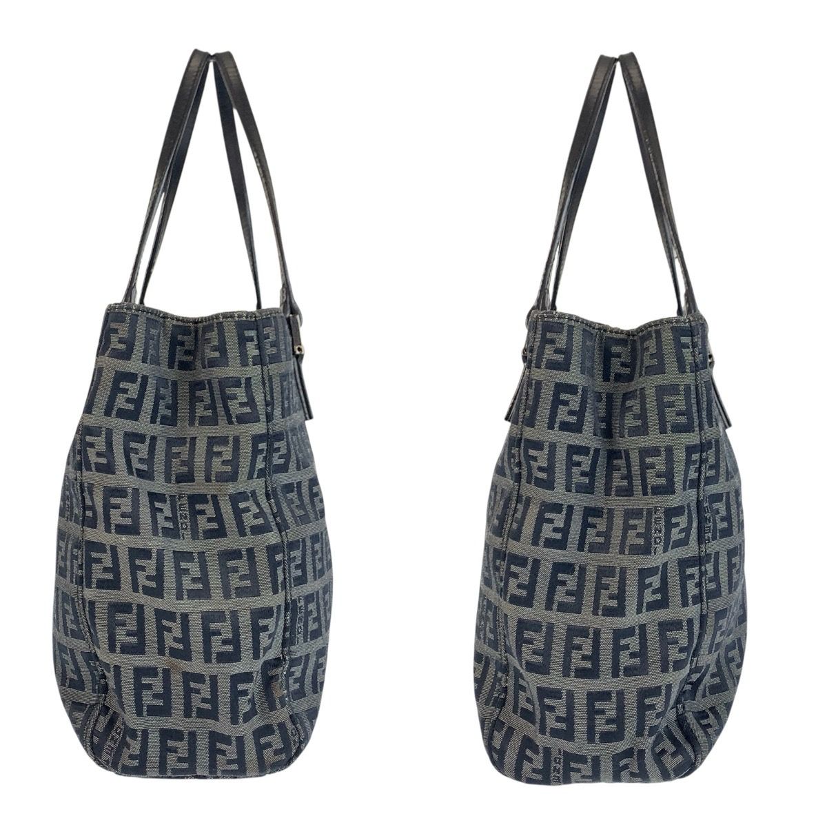 Fendi Zucchino Black Gray Canvas Leather Tote Shoulder — view 8