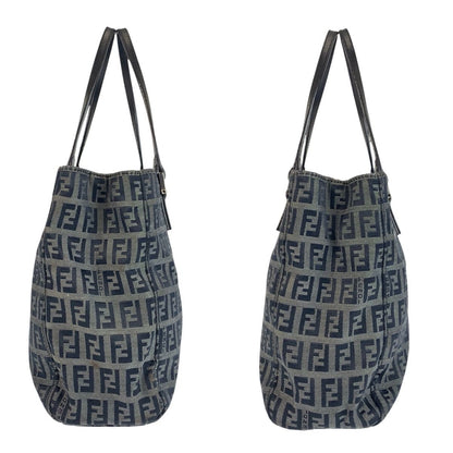 Fendi Zucchino Black Gray Canvas Leather Tote Shoulder — view 8