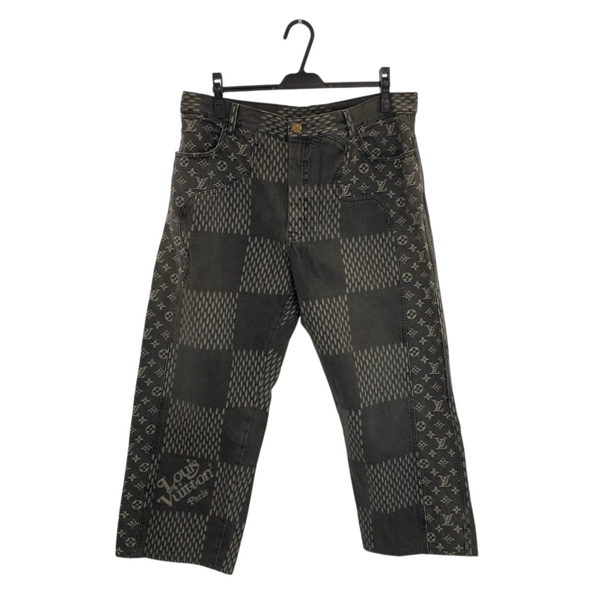Louis Vuitton Giant Damier Wave Monogram 36 Black Denim Pants Straight