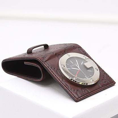 Gucci Travel Clock 200 SS Quartz Black Dial GG Pattern Table — view 2