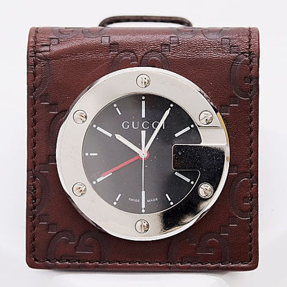 Gucci Travel Clock 200 SS Quartz Black Dial GG Pattern Table