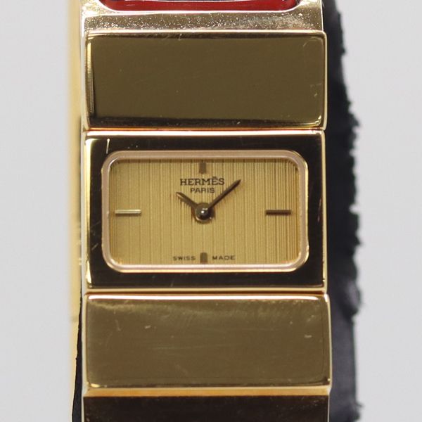 Hermes Location Quartz Bangle Watch Gold Dial