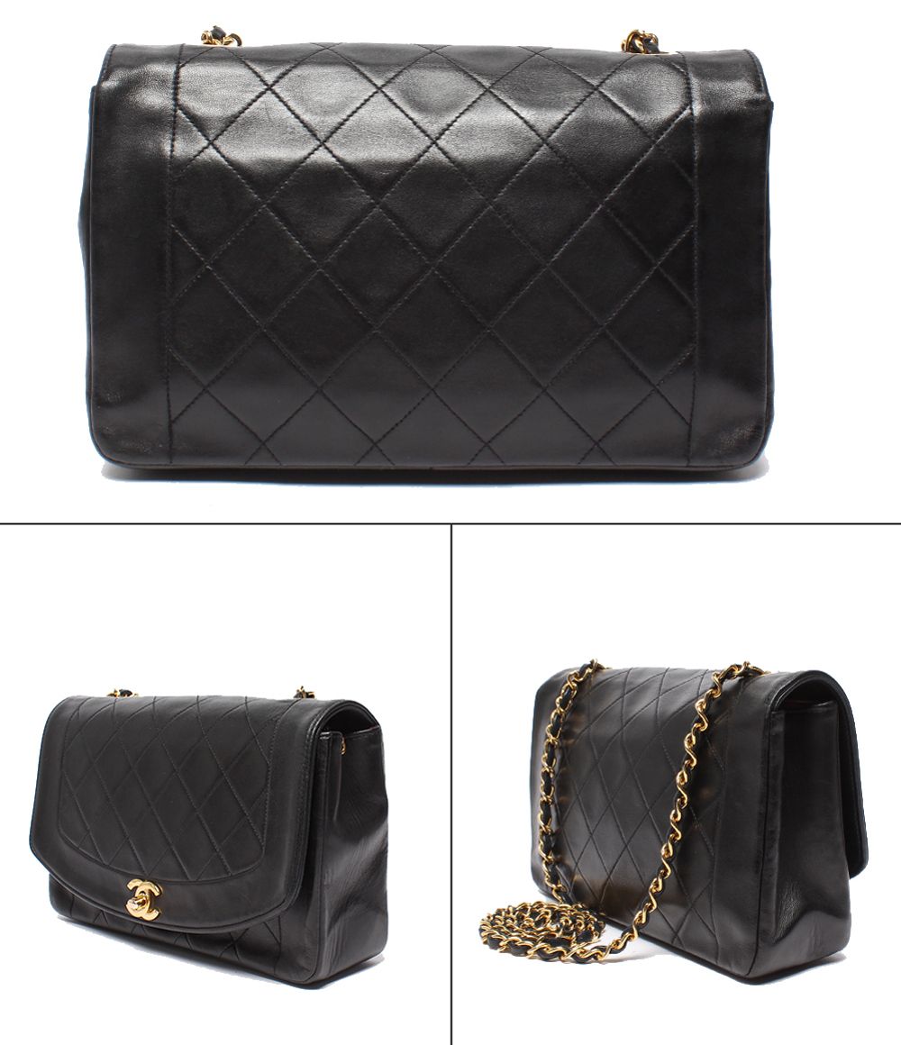 Chanel Chain Shoulder Bag Gold Single Flap Quilted Lambskin Diana 25 — view 2