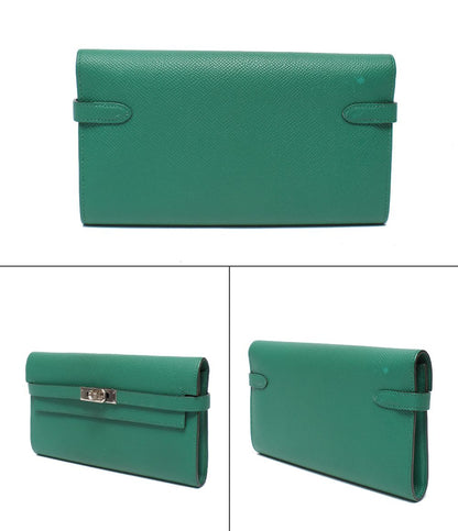 Hermes Wallet Silver Veau Epsom Vert Jade Kelly Long — view 2