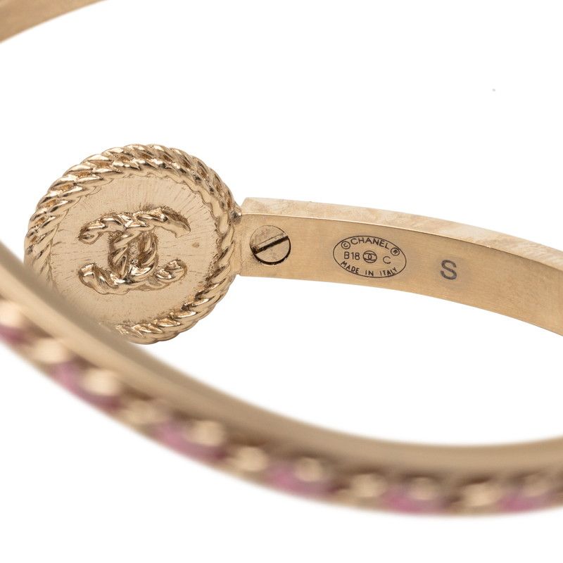 Chanel CC Logo Chain Bangle S Silver Pink Brass Leather Faux Pearl 1- Bracelet — view 4