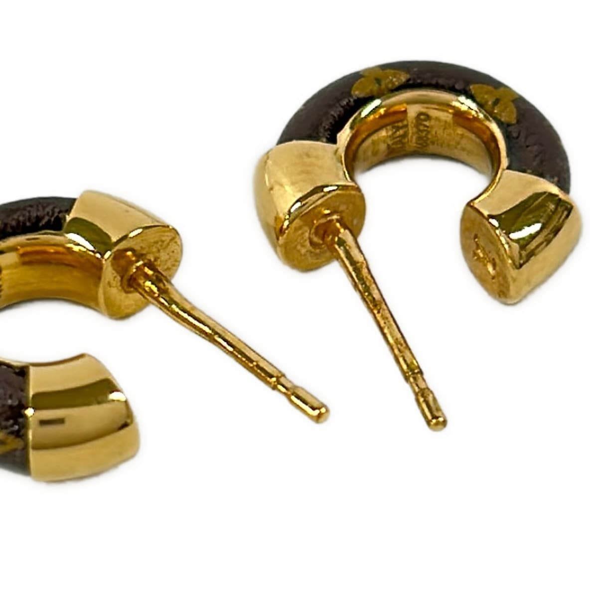 Louis Vuitton Earrings Boucle Doreille Mini Hoop Wild LV Gold Brown Beige — view 3
