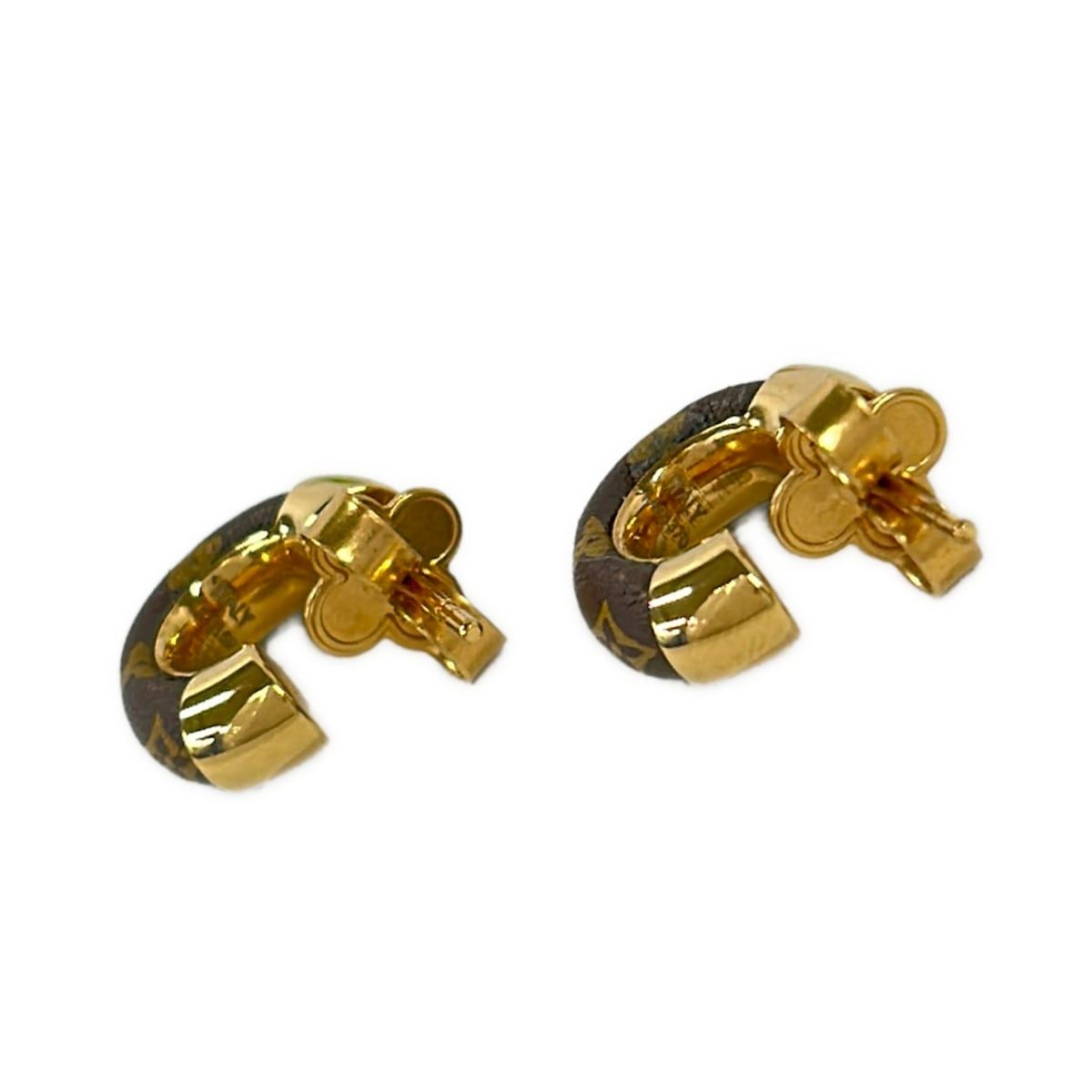 Louis Vuitton Earrings Boucle Doreille Mini Hoop Wild LV Gold Brown Beige — view 2