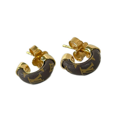 Louis Vuitton Earrings Boucle Doreille Mini Hoop Wild LV Gold Brown Beige