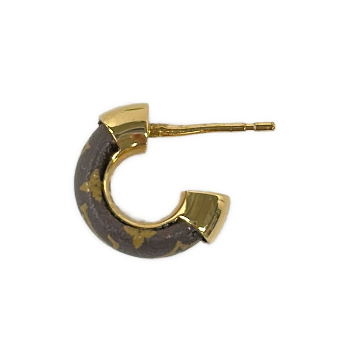 Louis Vuitton Earrings Boucle Doreille Mini Hoop Wild LV Gold Brown Beige — view 4