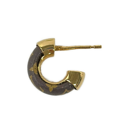 Louis Vuitton Earrings Boucle Doreille Mini Hoop Wild LV Gold Brown Beige — view 4