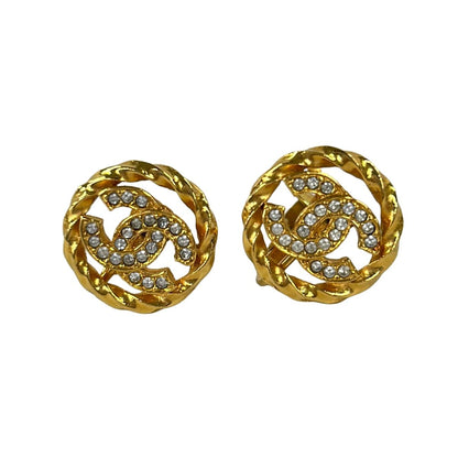 Chanel Earrings Gold Clear CC Logo